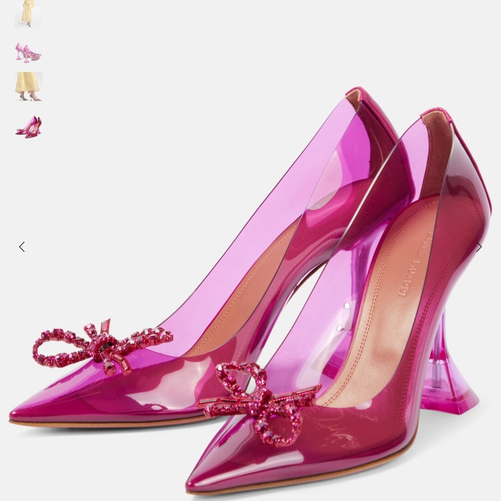Amina Muaddi Pink Stiletto Heels with Bow Embellishments